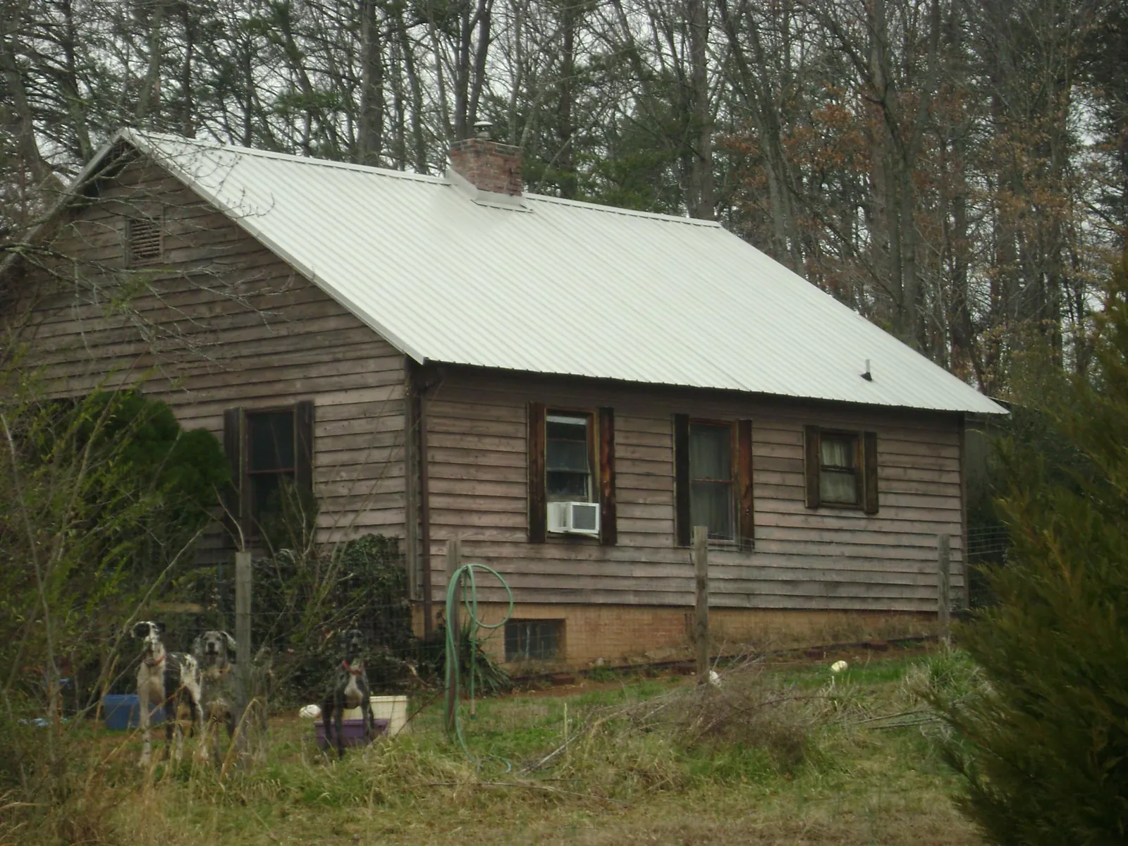 White metal roof on an old wood sided farmhouse, from a Metal Roof Installation job in Cook